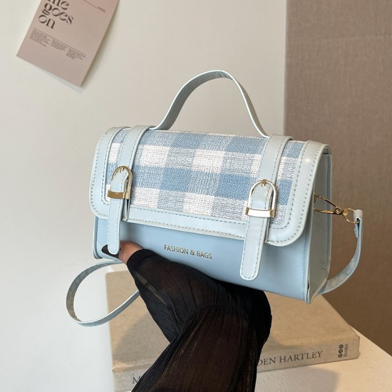 Fashion contrasting small square bag simple double plaid Korean version of casual leisure out handbags with high -level sense versatile crossbody bags