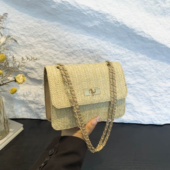 2024 new Japanese and Korean INS fashion versatile weed bag chains, shoulder oblique cross -bag weaving small square bag foreign trade