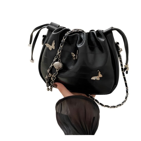 This year's popular women's bag 2024 new summer simplicity butterfly chain bag Korean drawing rope barrel barbody bag women