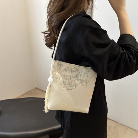 Summer fashion silk shoulder bag women's bag 2024 new trend design bucket bag fashion armpit messenger bag