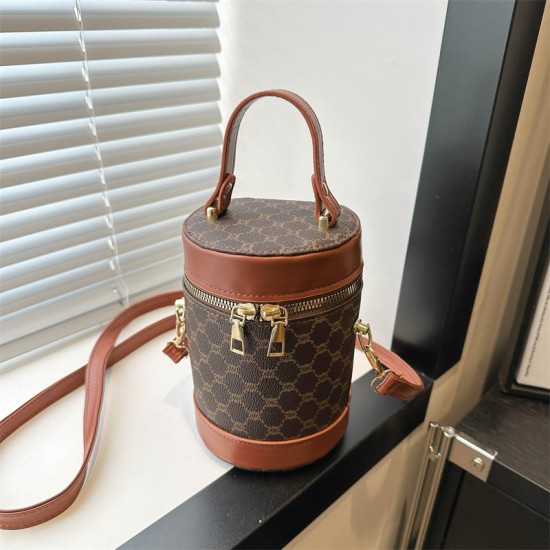 The new niche design round cylinder shoulder bag fashion contrasting color, foreign baggage women's bag personality aesthetic trend barrel bag