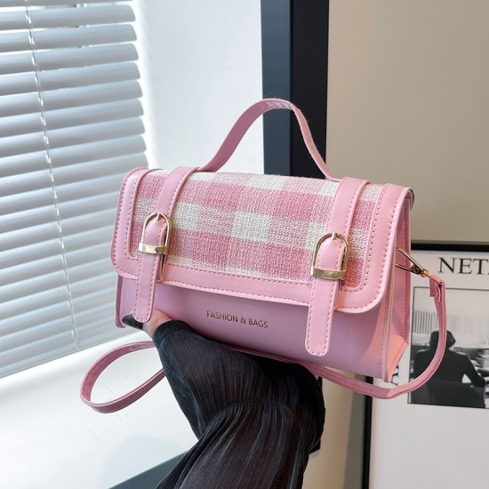 Fashion contrasting small square bag simple double plaid Korean version of casual leisure out handbags with high -level sense versatile crossbody bags