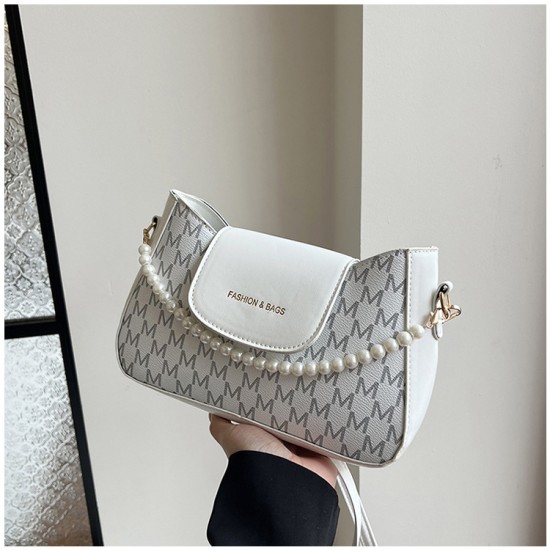 Summer beautiful trend Simple shoulder bag fashion niche design messenger bag wild bump color pearl chain women's bag