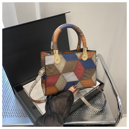 Cross -border bag stitching contrasting todot bag female 2024 new trendy fashion texture handbag large -capacity messenger bag