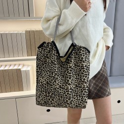 Cross -border cargo leopard cloth bag 2024 new net red lazy wind shoulder gliers large capacity cloth bag shopping bag