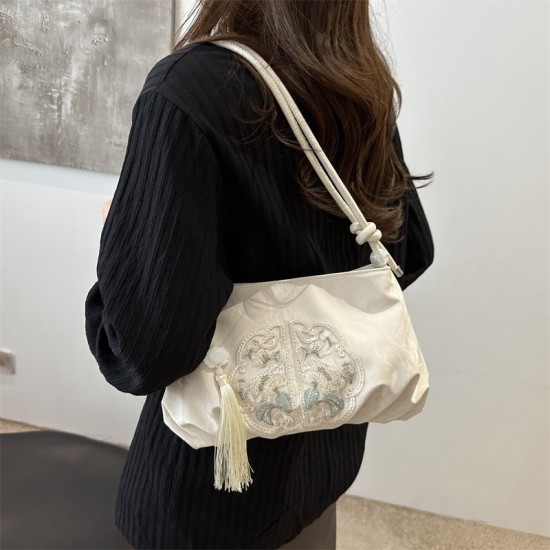 New Chinese national style embroidery women's bag 2024 summer new fold clouds bag personalized foreign gas -shoulder messenger bag