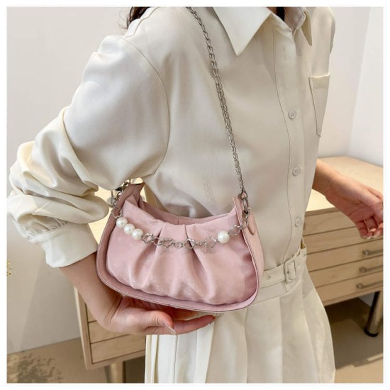 Women's bag 2024 new trendy line Korean version of niche versatile fashion design foreign qi fold pearl chain shoulder bag