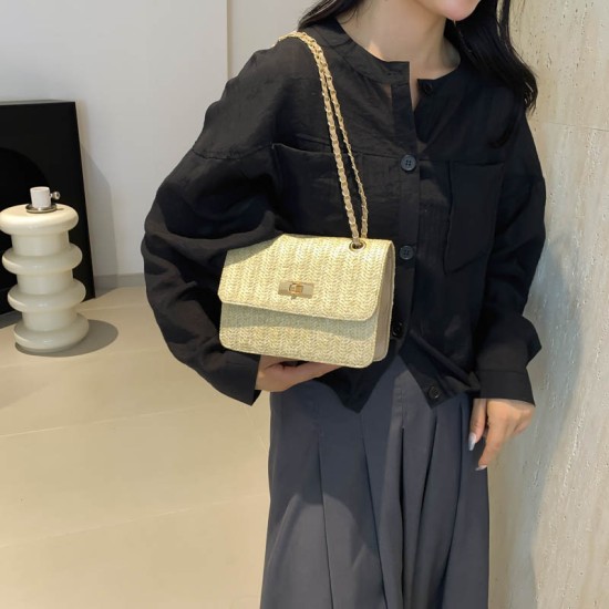 2024 new Japanese and Korean INS fashion versatile weed bag chains, shoulder oblique cross -bag weaving small square bag foreign trade