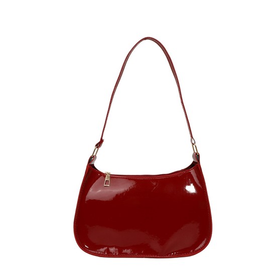 Cross -border new bag female 2024 autumn new foreign axillary ligament under the underarm bag patent leather solid color bright shoulder bag