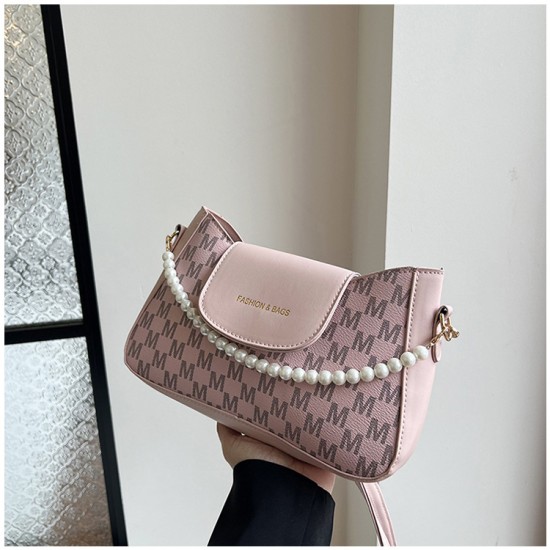 Summer beautiful trend Simple shoulder bag fashion niche design messenger bag wild bump color pearl chain women's bag