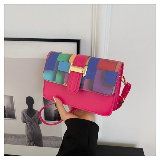 2024 Summer new fashion trend small square bag collision -colored shoulder bag niche design handbag shebal bag messenger women's bag