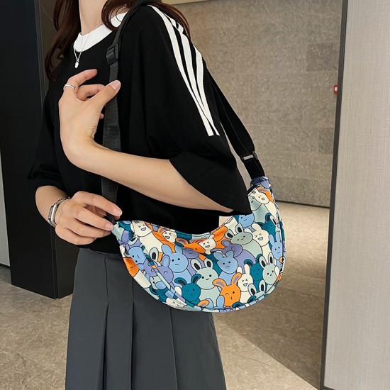 Canvas summer bag female 2024 new cartoon dumpling bag, crow crow small square bag, simple shoulder mesengers