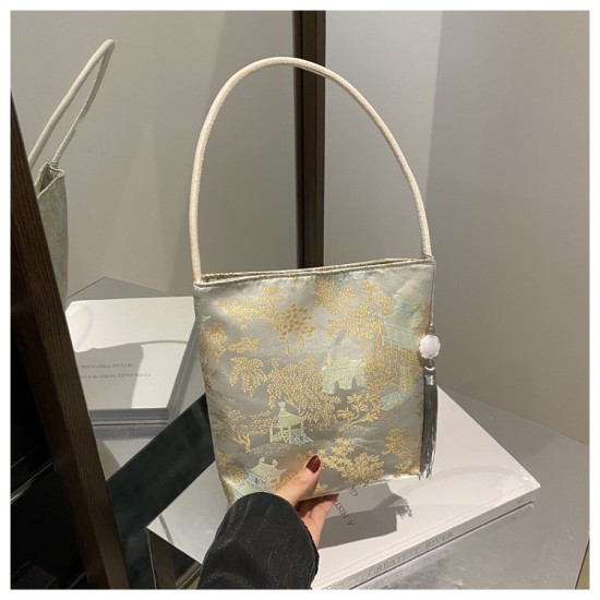 Summer fashion silk shoulder bag women's bag 2024 new trend design bucket bag fashion armpit messenger bag