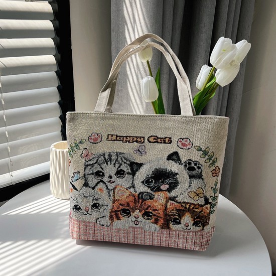 2024 new handbag female bag Mommy Sanbian bag mobile phone coin purse double -sided embroidered canvas bag girl