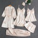 Pajamas female Xia Bingshi sexy hot home service spring and autumn long -sleeved thin large size cross -border five -piece suit bathrobe