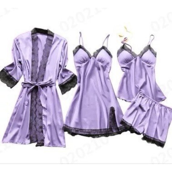 Cross -border pajamas Female sexy pajamas Four -piece Korean suspender pajamas Female home clothes with chest pads pajamas 2103