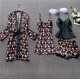 New sexy European and American family large -size residence printed four -piece fashion comfortable lace lace pajamas set 2023