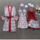 New sexy European and American family large -size residence printed four -piece fashion comfortable lace lace pajamas set 2023