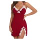 European and American large -size erotic underwear gathers sexy deep V bow sidelines side fork slim skirt nightdress suits