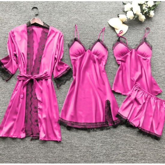 Cross -border pajamas Female sexy pajamas Four -piece Korean suspender pajamas Female home clothes with chest pads pajamas 2103