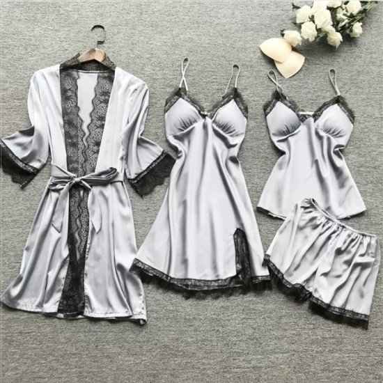 Cross -border pajamas Female sexy pajamas Four -piece Korean suspender pajamas Female home clothes with chest pads pajamas 2103