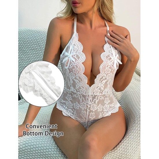 Foreign trade European and American sex lingerie new large size lace seductive open crotch sexy back -free conjoined clothing wholesale