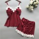 European and American pajamas lace two -piece newly wholesale new simulation silk home clothing set female large size girl summer loose