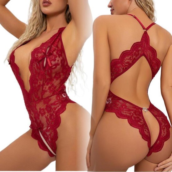 Foreign trade European and American sex lingerie new large size lace seductive open crotch sexy back -free conjoined clothing wholesale