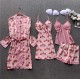 New sexy European and American family large -size residence printed four -piece fashion comfortable lace lace pajamas set 2023