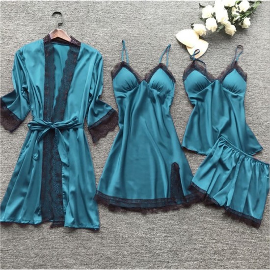 Cross -border pajamas Female sexy pajamas Four -piece Korean suspender pajamas Female home clothes with chest pads pajamas 2103