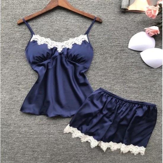 European and American pajamas lace two -piece newly wholesale new simulation silk home clothing set female large size girl summer loose