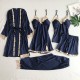 Foreign trade cross -border new pajamas with chest pads silk sexy suspender gold flower five -piece pajamas thin home service