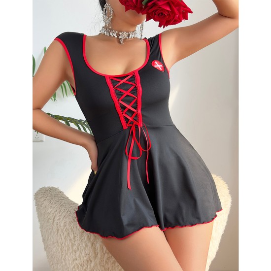 European and American cross -border overseas trade relationship fun underwear hot girl seductive uniform dresses dotted pants two pieces of Amazon Amazon