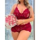 European and American cross -border large size fatter sex love underwear lace lace perspective seductive body clothing pants two -piece suit