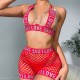 European and American cross -border relationship fun underwear set fishing nets see -through letters, seductive uniform women Amazon new