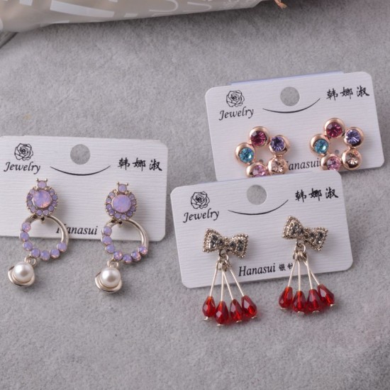 Japan and South Korea's new long temperament versatile micro -mosaic vermiculite female earring earrings wholesale Han Nishu brand