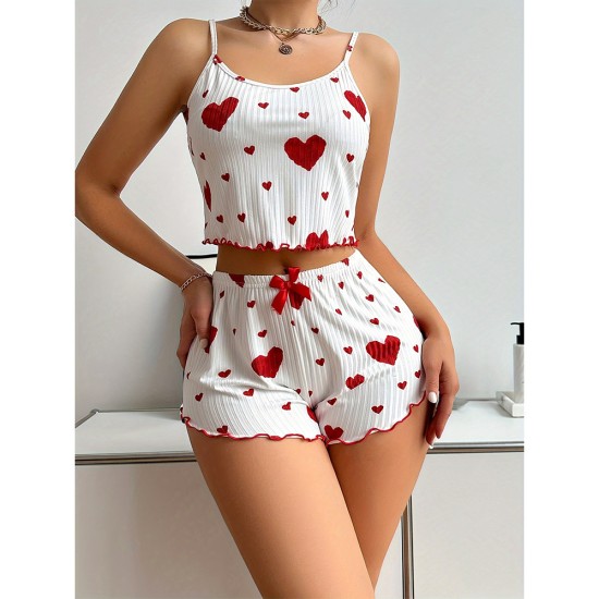 European and American cross -border overseas trade eroticism Fun home clothing set love printed pajamas suspenders shorts two -piece new models