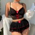 European and American cross -border overseas trade sexy uniform sexy underwear lace lace perspective seductive short skirt bra, thong three -piece