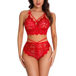 Cross -border Amazon three -point erotic underwear sexy lace breast panties two -piece set of European and American large size pajamas