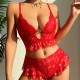 European and American cross -border overseas trade sexy red love love lover festival sex lingerie lace gathers chest panties two pieces