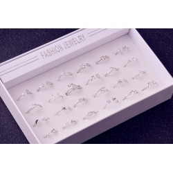 The Korean version of the trendy fashion micro -inlaid silver silver rings, a mixed batch of 24 a box