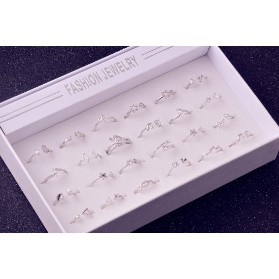 The Korean version of the trendy fashion micro -inlaid silver silver rings, a mixed batch of 24 a box