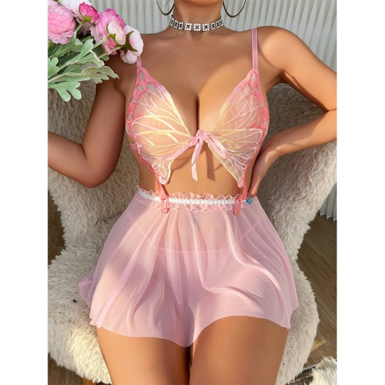 European and American cross -overseas trade sexy lingerie set lace perspective sex Valentine's Valentine's Day bow Amazon explosion women