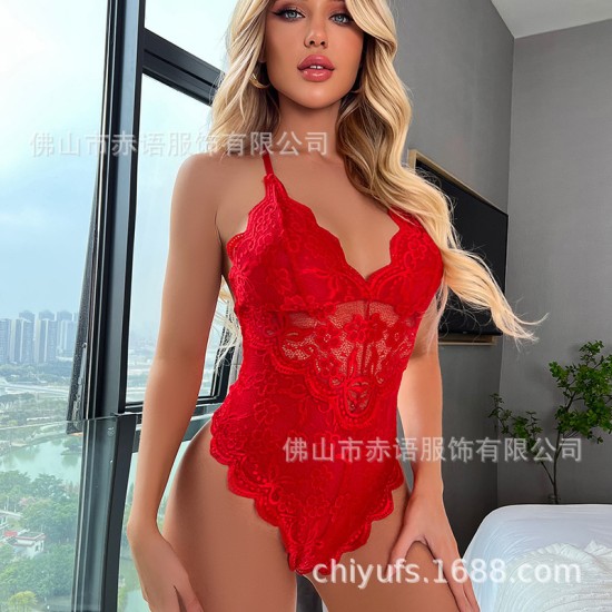 The new European and American coats lace lace sexy underwear sexy large -size double -layer lace pajamas lingerie