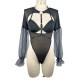 2023 new European and American cross -border sexual emotional interesting connecting body coat set see -through mesh exposed milk temptation passion uniforms