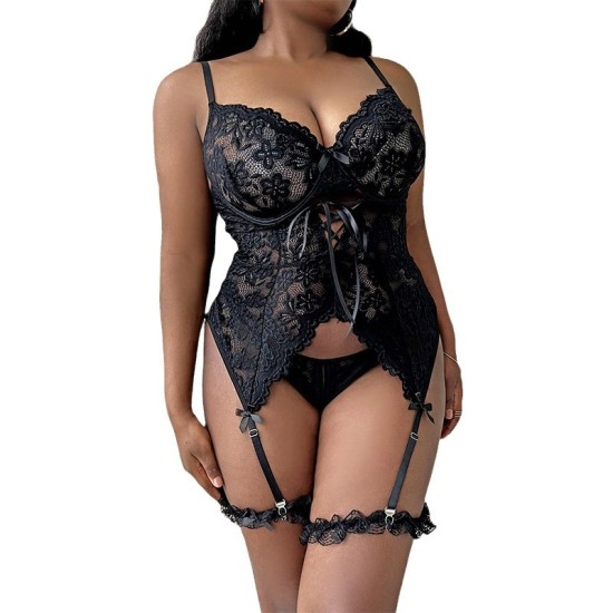 Amazon Europe and the United States cross -border sexy temptation large size sex lingerie set lace embroidered fat woman passion -in -law female