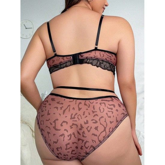 European and American cross -border large -size fatty love sex love underwear lace lace contrasting bra, thong two -piece set Amazon Amazon