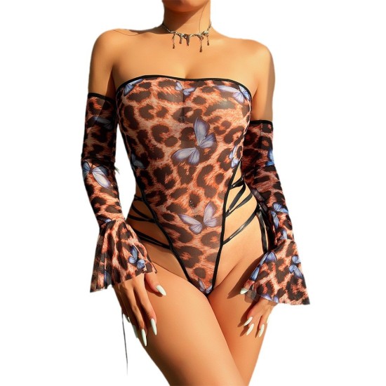 European and American cross -border sexies fun pajamas Leopard butterfly printing seduce Lianyou Yongyi Amazon Speed ​​on the new model