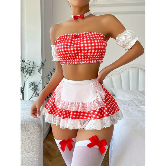 European and American cross -border sexy seductive sexy lingerie 4 -piece passion uniform maid costume Amazon foreign trade thermal sales