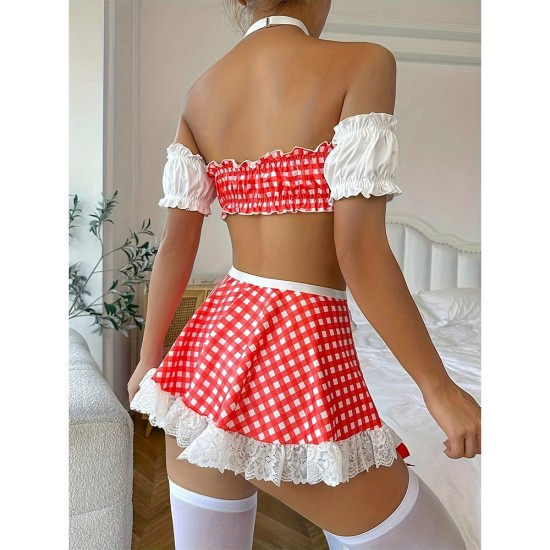 European and American cross -border sexy seductive sexy lingerie 4 -piece passion uniform maid costume Amazon foreign trade thermal sales